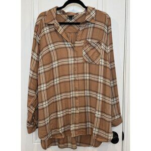 Torrid Brown Plaid Button-Front Long-Sleeve Tunic 1xl EUC Layering Piece